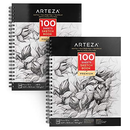 ARTEZA Cuadernos de dibujo | Pack de 2 blocs en espiral de doble anilla | 100 hojas cada uno | Papel grueso para bocetos | Tamaño 22,9 x 30,5 cm | Grosor 100 gsm | Sin ácidos | Blanco brillante