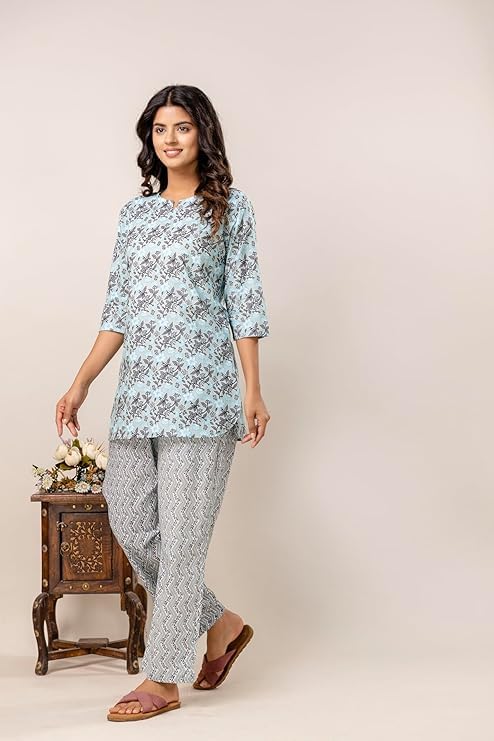 Image of Night Suit for Women Pure Cotton Printed Night Suit Top and Pyjama Set for Women's Night Dress of Shirt & Pyjama Set for Womens Night Dress for Woman