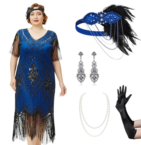 BABEYOND Great Dresses Set for Women Plus Size Cocktail Dress 1920s Flapper Costume for Women with Accessories Set