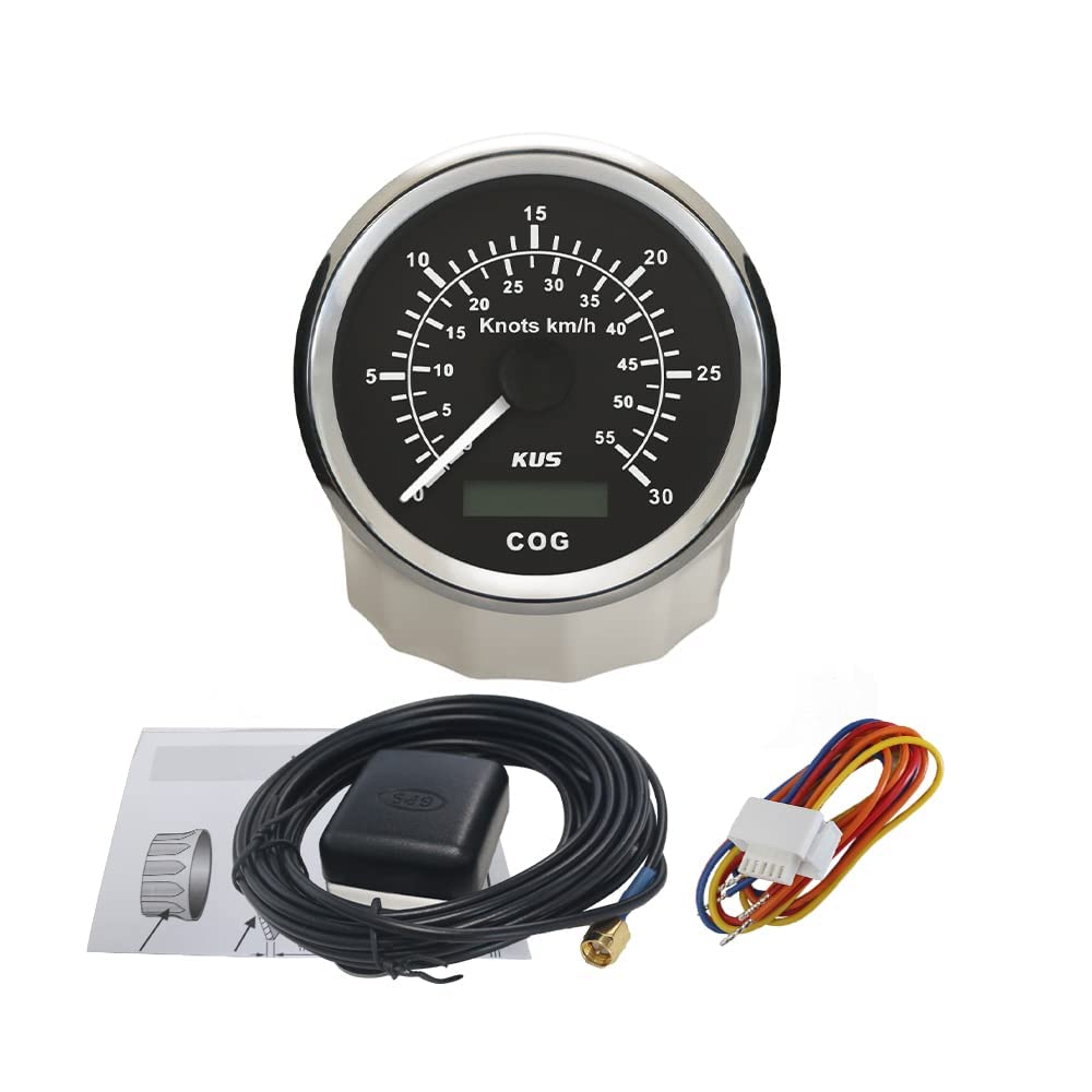 KUS Contachilometri contachilometri GPS 30Knots 55KM/H per yacht 85mm con retroilluminazione (nero)