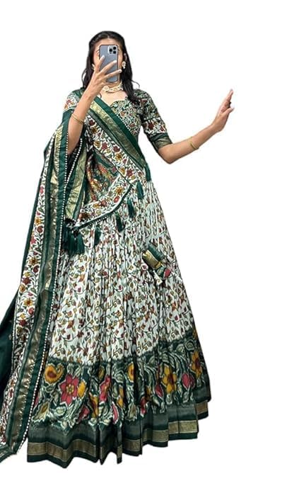 Women's Lehenga Choli | Tussar Silk With Patola Print with Foil Work With Solid And Unstitched Blouse Lehenga Choli With Dupatta