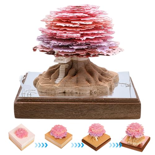 3D Artsy Pad 258枚 3Dメモ帳 LEDライト&クリアカバー付き、桜の木のペーパーカービングメモパッド デスクトップオーナメントギフト キッズスタイル1 芸術的なパッド