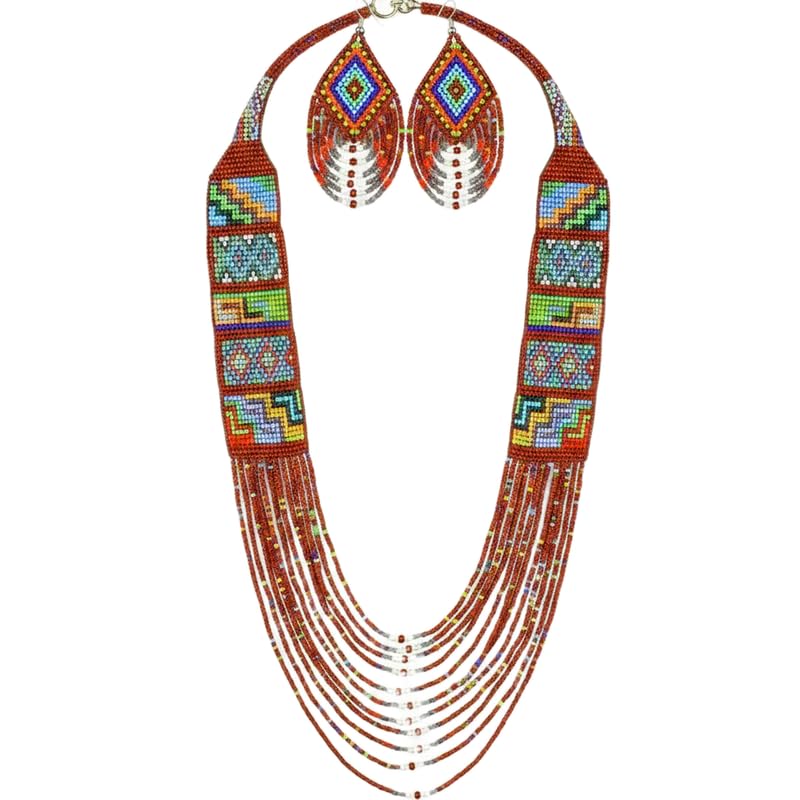 Collar ucraniano gerdan de cuentas de semillas juego de pendientes joyería tradicional