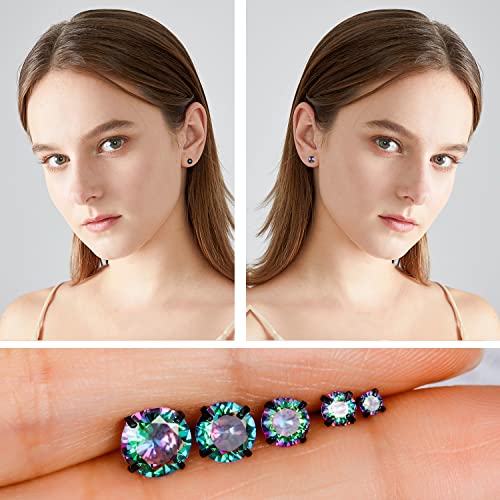 Titanium Screw Back Pack Of Earrings Rainbow Cubic Zirconia Stud Set For Women Men Black Gold Plated 20G Helix Piercing Surgical Stainless Steel Hypoallergenic For Sensitive Ears Simulated Diamond #TOP5