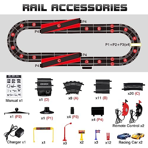 Slot Car Race Track Sets for with High-Speed Slot Car Race Track Set - Electric Racing, Dual Lap Counter,Circular Overpass Track,Ideal Gifts for Boys & Kids Ages 6 7 8 9 10 11 12 Years Old - Thumbnail 2