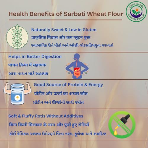 Image of Eywa Seeds & Exports Pvt Ltd Organic Sharbati Wheat Flour (1 Kg) For Eating And Cooking | Sarbati Gehu Atta | Produce Of India From Organic Farms