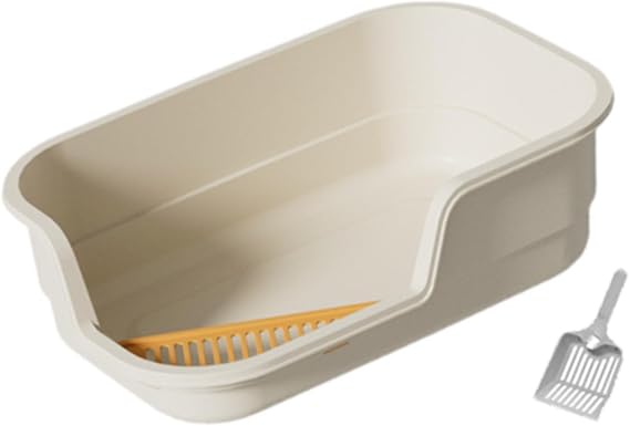 Open Cats Litter Boxes Open Top Pet Litter Pan Easily Carry Cat Litter Container Pet Cat Toilet Sand Box Kitten Toilet, beige