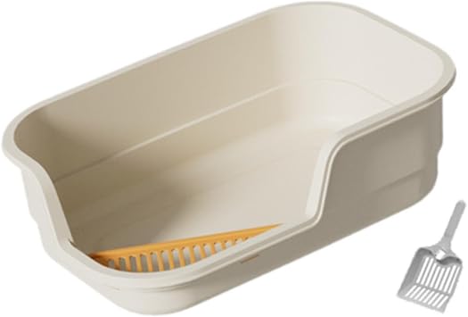 Open Cats Litter Boxes Open Top Pet Litter Pan Easily Carry Cat Litter Container Pet Cat Toilet Sand Box Kitten Toilet, beige