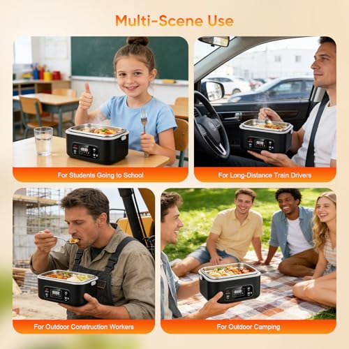 Eirolace Beheizbare Lunchbox (1,3 l) mit 12-Stunden-Timer und weiterer Funktion, 24.000 mAh Akku, kabellos, ideal für Erwachsene, Reisen, Büro und Picknicks