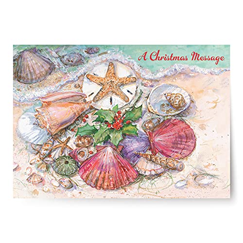 Red Farm Studios Designer Greetings Boxed Christmas Cards, Various Seashells With A Starfish And Holly (Box Of 18 Nautical/Coastal Holiday Cards With White Envelopes),Sand & Seashells,125-00836-000 #TOP5