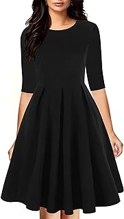 Women's Vintage Half Sleeve O-Neck Contrast Casual Pockets Party Swing Dress OX253 - Buy now