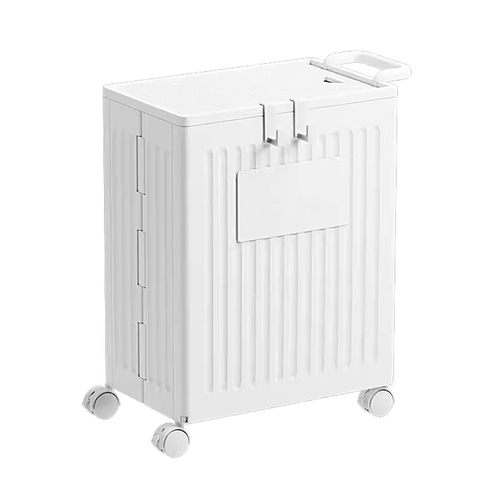 Cesto Biancheria Plastica Cesta Panni Sporchi Salvaspazio con Maniglia e Coperchio Carrello Portabiancheria con Ruote Adatto a Soggiorno, Bagno, Lavanderia(White)