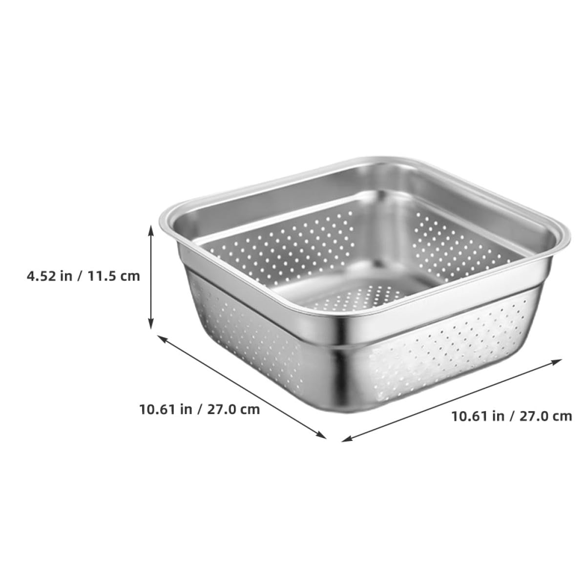 Colador de Acero Inoxidable de Gran Capacidad Forma Cuadrada, Resistente y Ahorra Espacio, Adecuado para Cocinar y Lavar Verduras y Frutas Cocina