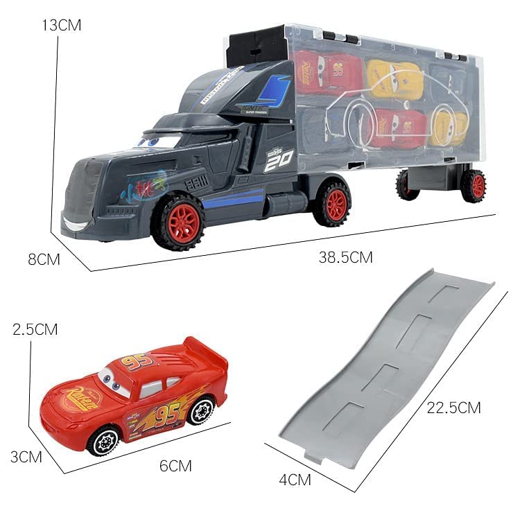 Image of Transport Trucks for Kids - 7 in 1 Big Unbreakable Carrier Transport Truck with Slots for 6 Alloy Metal Car Playset for Kids, Vehicle Learning Gift Toys for Toddlers
