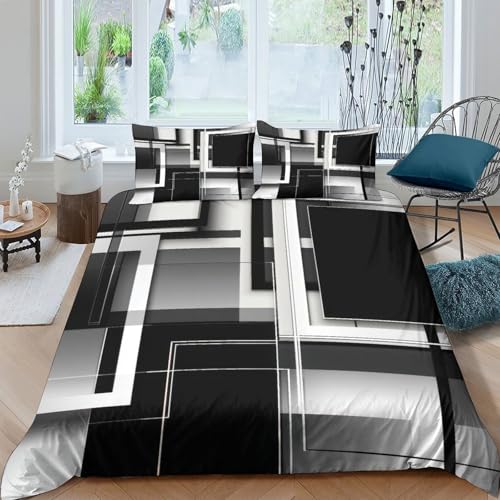 Housse de couette microfibre carrés abstraits design géométrique moderne luxe 140x200cm