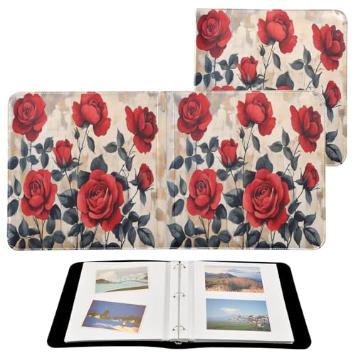 Álbum de fotos con adhesivo para bricolaje con encuadernador de 3 anillos rojo con rosas, 40 páginas 8x10 para recuerdos miniatura 2