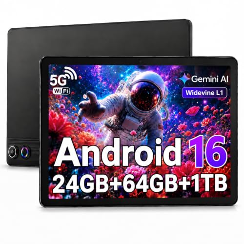 Image of 10.1 Inch Android 16 Tablet, 24GB+64GB+1TB Expand, 6000mAh Battery, HD IPS Touch Screen Widevine L1,WiFi 6 Bluetooth 5.4,Dual Camera, Fast Charging Android Tablet, Black