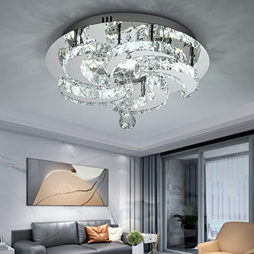Sunny Hawaii 16In Elegant Small Crystal Chandelier, Flush Mount Flower Ceiling Light Fixture, Modern Led Indoor Ceiling Lamp For Kitchen Bathroom Bedroom Dining Room(Dimmable) #TOP5
