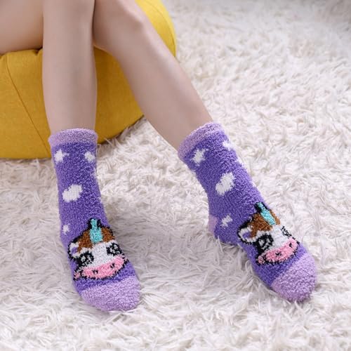 Image of LINEMIN Womens Fuzzy Socks Cozy Fluffy Winter Warm Slipper Socks Microfiber Soft Home Sleeping Socks