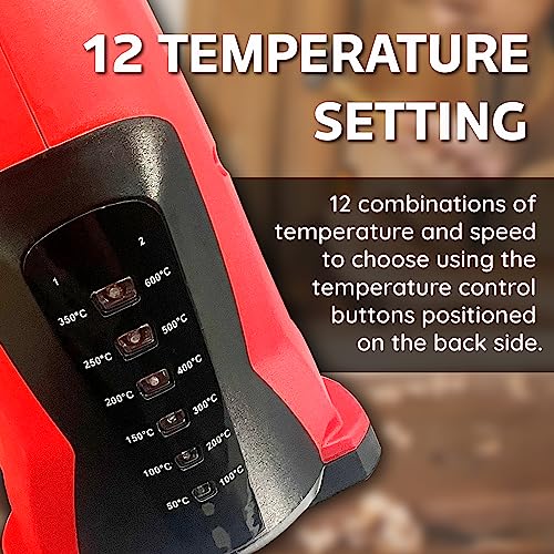 Image of IBELL IBL HG20-98C Hot Air Tool 2000W, Variable Temperature Heat Gun with 12 Heat Settings, 250L /min & 550L /min Air Flow, 50C-600C Hot Air Gun for Paint Removal, PVC & DIY Work - 6 Months Warranty