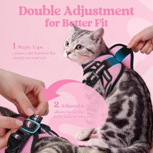 Image of rabbitgoo Cat Harness and Leash Set, Step-in Soft Vest, Pink | Escape Proof, Lightweight, Easy-on & Adjustable, Hook & Loop with Buckle, Reflective, for Small Cats Walks, XL