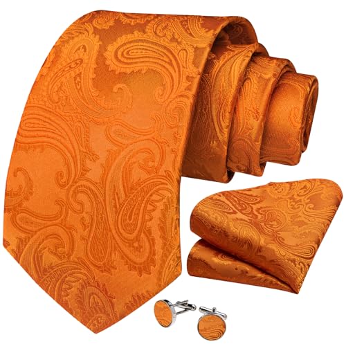 Image of DiBanGu Mens Paisley Tie Set Silk Woven Jacquard Necktie and Pocket Square Cufflinks Gift Set for Wedding Bussiness