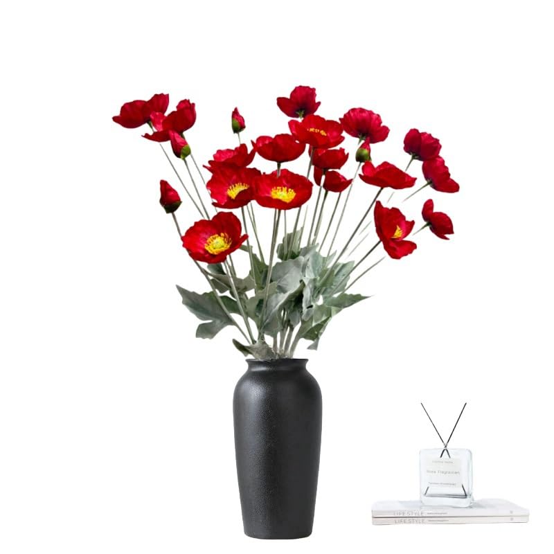 Urier Poppies Flowers Artificial,Ranunculus Artificial Flowers,Silk Flowers with Stems,Faux Flower Stems for Wedding,Party,Garden Outdoor Indoor Decor Flower Arrangements for Table (6 - Image 2