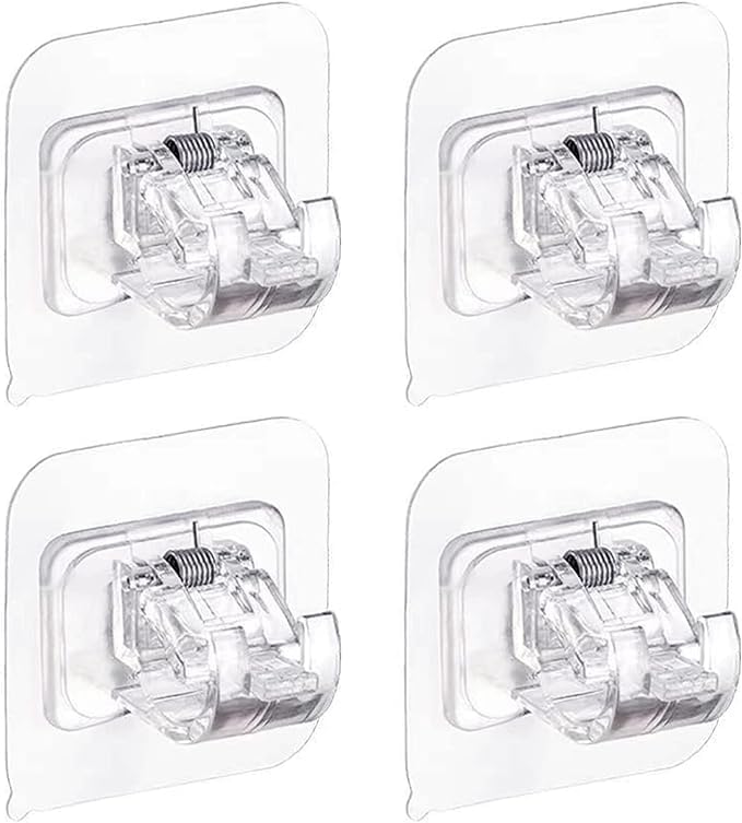 PAVITYAKSH Adhesive Curtain Rod Holder Hooks – Transparent Self-Adhesive Curtain Brackets for Wall, Kitchen, Bathroom, and Hotel Use – No-Drill Curtain Rod Clamp (Pack of 8)