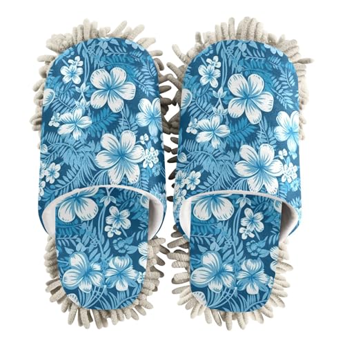 RunningBear Hawaii Blue Flowers Mop Slippers House Mop Shoes for Office Home