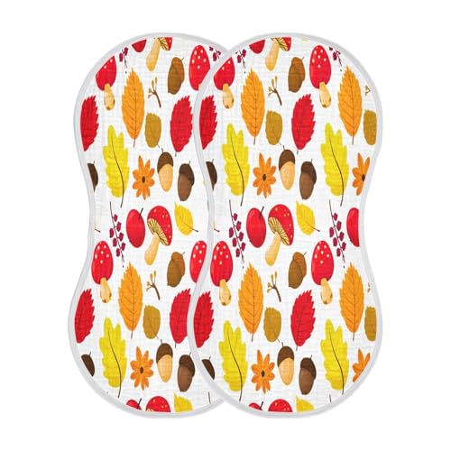Kigai Colorful Leaves Burp Cloths for Baby 4-Layer Cotton Muslin Burping Cloths 22x11 inch Super Soft & Absorbent Spit Up Burp Rags for Newborn Boys Girls 2 Pack