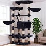 Heybly Cat Tree, 68 inch Multi-Level Cat Tower for Indoor Cats, 2 Widened Plush Perches Cat Condo with Scratching Board and Big Caves, Smoky Gray HCT025G