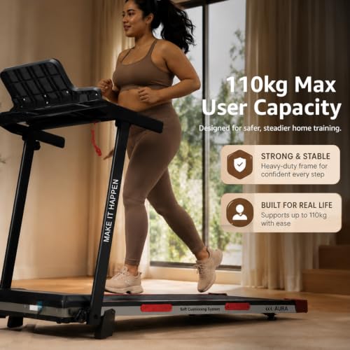 Image of MAXPRO Aura 4HP Peak BLDC Motor Treadmill for Home Use| 110kgs Max.User Weight | 12km /hr Speed | LED Display with Tablet Holder | Manual Incline Treadmill for Home Gym