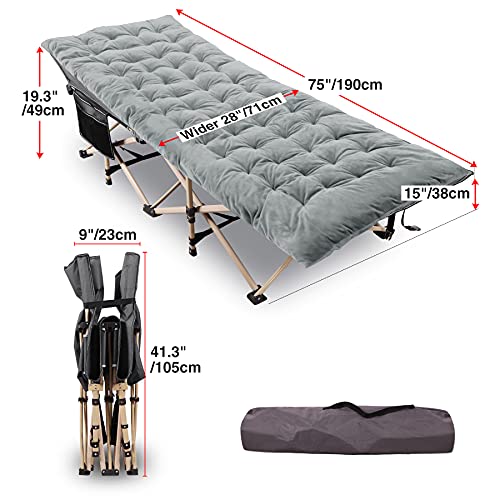 Redcamp Folding Camping Cot With Mattress Pad For Adults, Heavy Duty Sleeping Cot Bed With Carry Bag, Travel Camp Cots Portable For Outdoor Home Office, Grey With Thicker Pad #TOP2