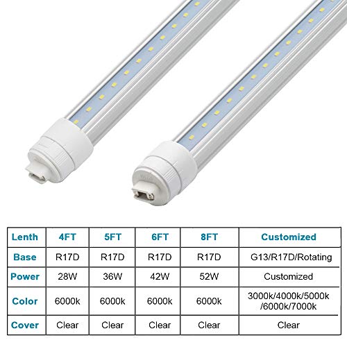 JESLED 360 Degree T8 T10 T12 6ft 42w R17D/HO Base, led Outdoor Tubes for Double Sided Signs 6000K Cool White Clear Cover (4-Pack)