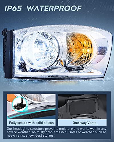 Image of Nilight 2007 2008 2009 Dodge Ram Headlight Assembly 2 Pack Compatible with 2006-2008 Dodge Ram 1500 2006-2009 Dodge Ram 2500 3500 Headlamp Replacement Driver and Passenger Side