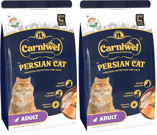 Image of Carniwel Persian Adult Dry Cat Food with Antarctic Krill | 3X Healthy Skin & Coat | Easy Digestion & Hairball Reduction, 3 Kg (Pack of 2)