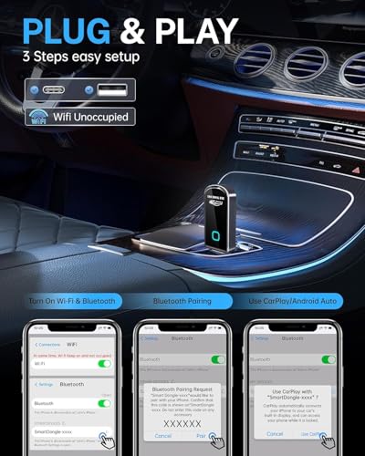 Image of BIGASUO 2026 Upgraded Mini Wireless CarPlay & Android Auto Adapter, 2-in-1 CarPlay DonglePlug & Play Wireless CarPlay Adapter with USB /USB-C Port1496 (Black, B021)
