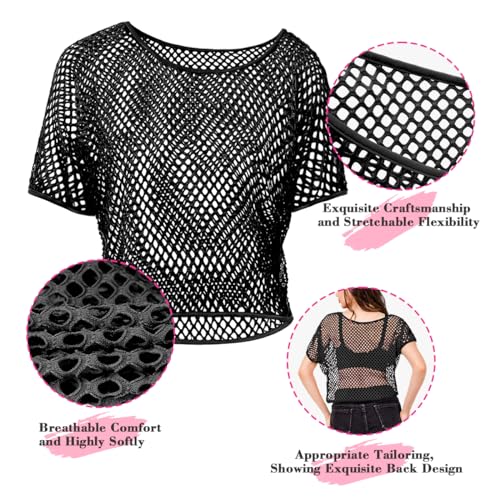 80s Fancy Fishnet Top for Women Neon Mesh Top Off the Shoulder T-shirt 1980s Retro Theme Party Costume Accessories Cosplay - Image 4