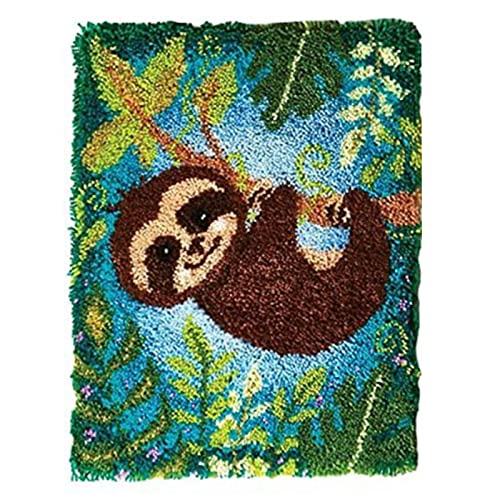 Image of YOOLOOKY Latch Hook Rug Kits Printed Canvas DIY Rug Making Kits Home Decoration Needlework for Adults Beginners 20.5 inch X 15 inch(Sloth)