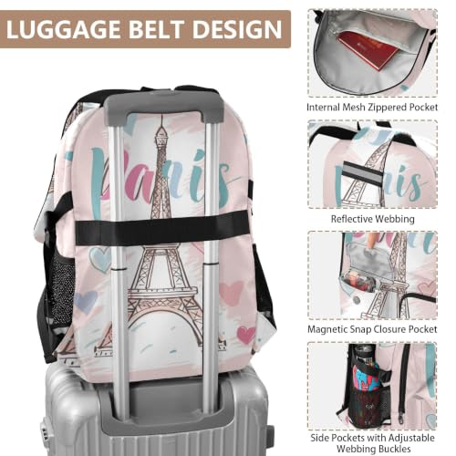Mochila grande escolar que evita dolor de espalda Torre Eiffel melocotón para viaje 4