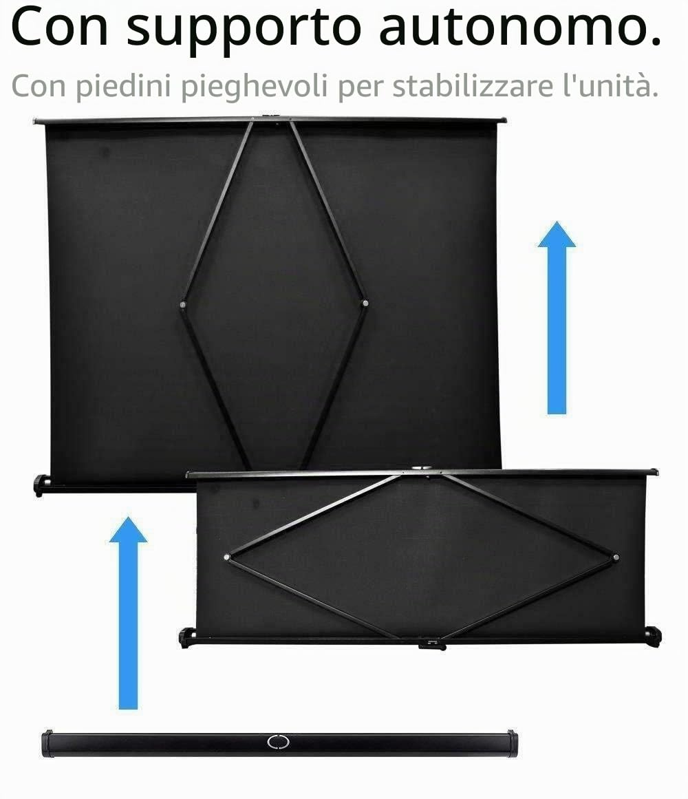 Schermo per proiettore Alluminio Portatile da 50", Retrattile Scomparsa da Tavolo Rullo avvolgibile per Home Cinema con Pieghevole Base Supporto per riunioni in Ufficio da Esterno
