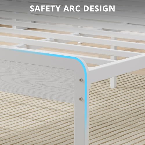 Image of LIKIMIO Full Bed Frame with Headboard, Wood Camas Full with Strong Supports, Sturdy, Noise-Free, No Box Spring Needed, White