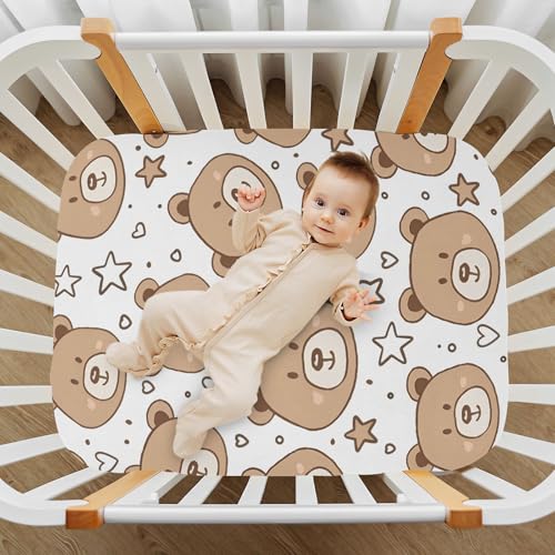 Image of Cute Bear Crib Sheets Stretchy Portable Sheets for Baby Toddler Breathable Soft Crib Mattress Sheet for Girls Boys