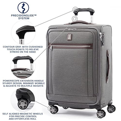 Travelpro Platinum Elite Softside Expandable Checked Luggage, 8 Wheel Spinner Suitcase, TSA Lock, Men and Women, Vintage Grey, Checked Medium 25-Inch - Image 3