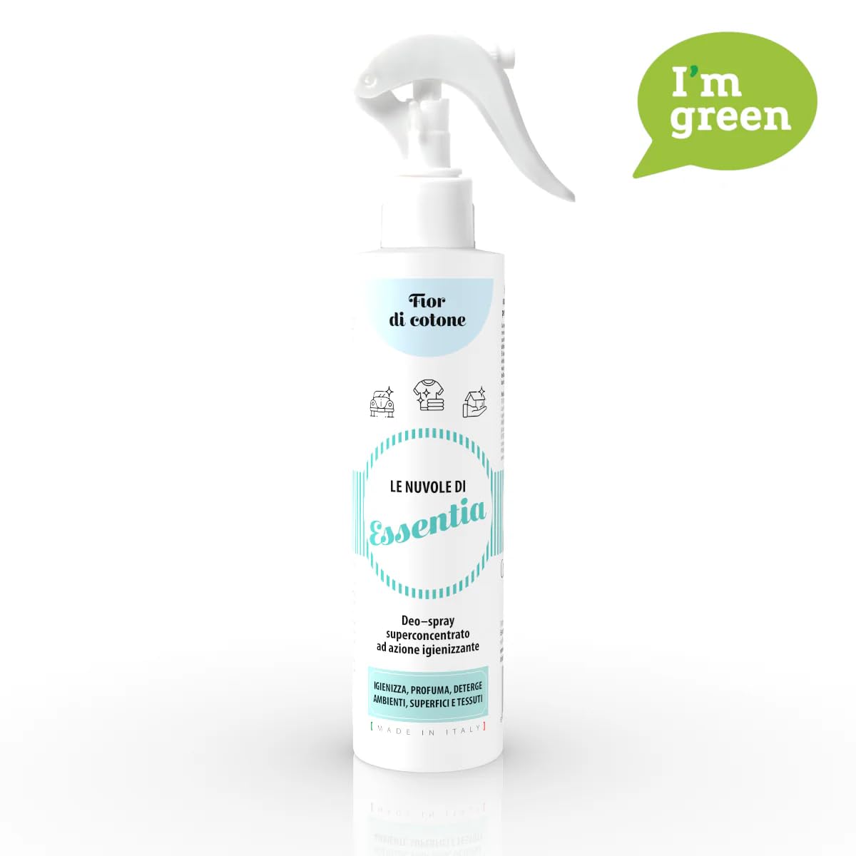 Le Nuvole di ESSENTIA, Profumo Igienizzante Spray | Fior di Cotone | 250 ml (Confezione da 1) | Per Ambienti, Tessuti e Superfici con Essenze Naturali e Sali Quaternari di Ammonio