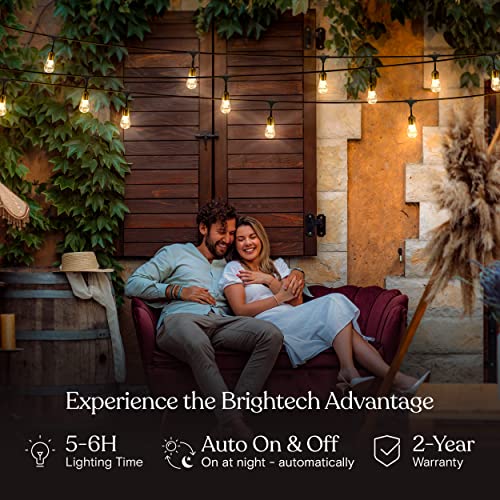 Brightech Glow Solar Led String Lights - Commercial Grade Waterproof Patio Lights With Beautiful Brass Accents - Shatterproof Led Solar Outdoor String Lights - 1W Led, Soft White Light - 27 Ft #TOP1