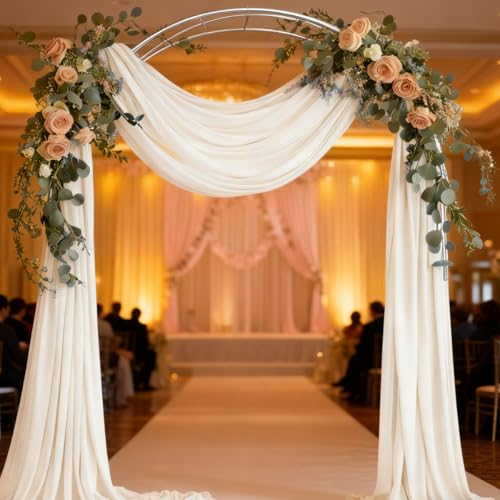 Image of Ivory Wedding Glitter Arch Draping Fabric 29 inch x 6.5 Yards 2 Panels Sheer Backdrop Curtains Drapery for Summer Wedding Ceremony Birthday Party Indoor Ceiling Decor