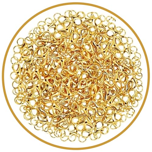 Golden Finish 25 Lobster Clasps and 50 Open Jump Ring Set from KReating Dot | Bracelet Clasps, Chain Clasps, Jewellery Clasp, Lobster Clasps for Jewellery Making - 7mmX13mm Approx. - Size Assured