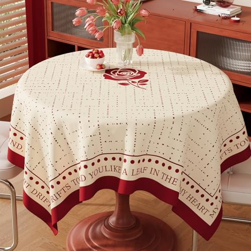 Surwin Mantel Hule Mesa Redonda, Manteles de PVC Estilo Elegante, Mantel Antimanchas Impermeable, Manteles Mesa Rectángulo, Ropa Mesa Camilla Lavable para Comedor (Rojo 3,140x140cm)