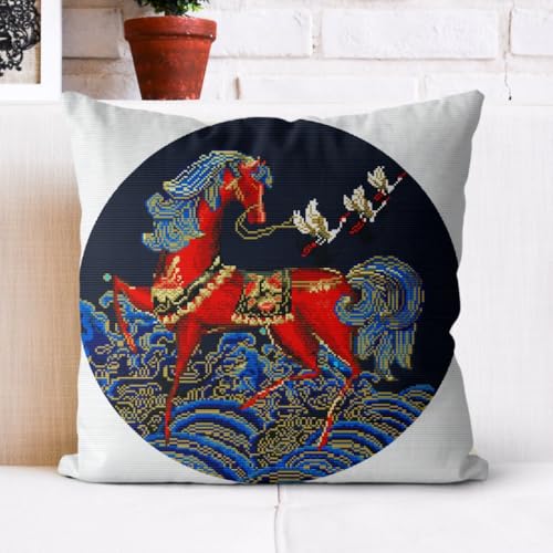 Kits de coussin au point de croix débutants broderie DIY tapis cheval 45x45